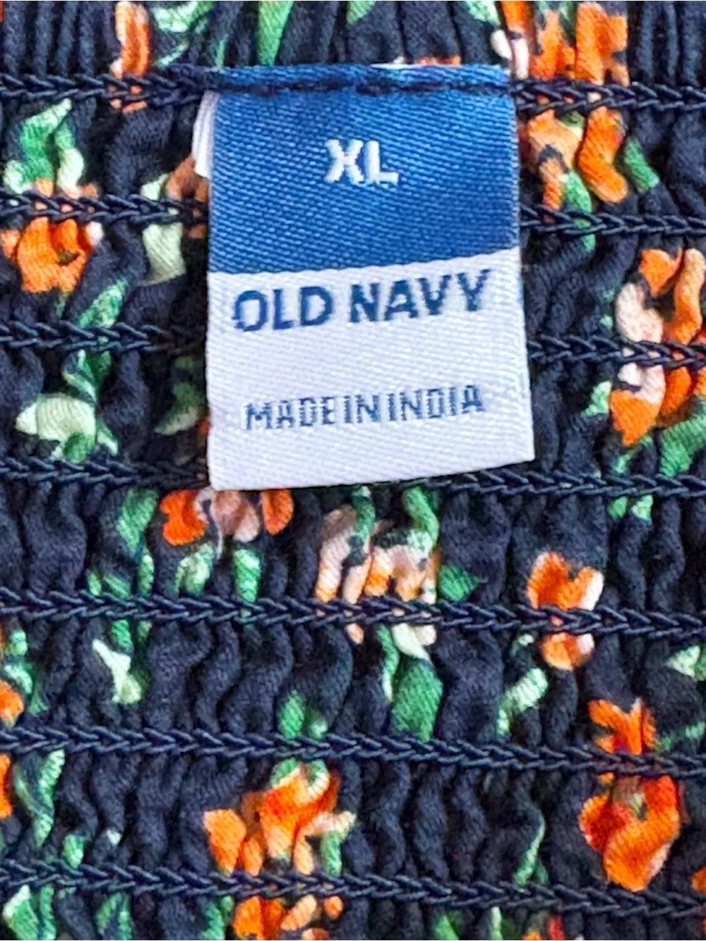 Old Navy Navy Blue & Orange Floral Print Puff Sleeve Smocked Trapeze Top XL